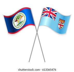 Belizean and Fijian crossed flags. Belize combined with Fiji isolated on white. Language learning, international business or travel concept.