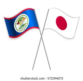 Belizean and Japanese crossed flags. Belize combined with Japan isolated on white. Language learning, international business or travel concept.