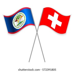 Belizean and Swiss crossed flags. Belize combined with Switzerland isolated on white. Language learning, international business or travel concept.
