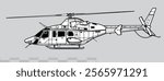 Bell 430. Vector drawing of medium utility helicopter. Side view. Image for illustration and infographics.