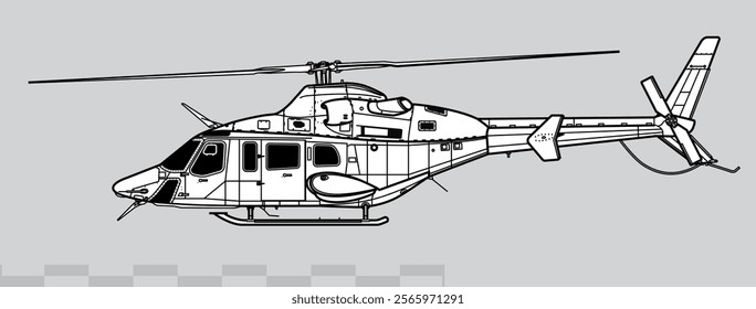 Bell 430. Vector drawing of medium utility helicopter. Side view. Image for illustration and infographics.