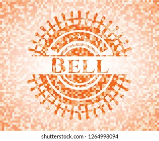 Bell  abstract emblem, orange mosaic background