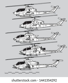 Bell AH-1 Cobra. Outline Vector Drawing