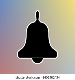 Bell Alarm, hand bell sign. Black icon in white shell at pastel color background. Illustration.