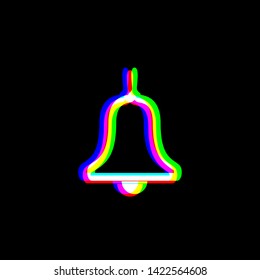 Bell Alarm, hand bell sign. Red, green and blue unfocused contour icon at black background. Illustration.