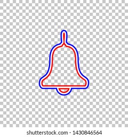 Bell Alarm, hand bell sign. Red, white and contour icon at transparent background. Illustration.