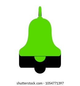 Bell Alarm, hand bell sign. Vector. Green 3d icon with black side on white background. Isolated.