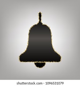 Bell Alarm, hand bell sign. Vector. Blackish icon with golden stars at grayish background.