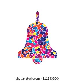 Bell Alarm, hand bell sign. Vector. Stained glass icon on white background. Colorful polygons. Isolated.