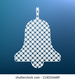 Bell Alarm, hand bell sign. Vector. White textured icon at lapis lazuli gradient background.