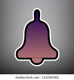 Bell Alarm, hand bell sign. Vector. Violet gradient icon with black and white linear edges at gray background.