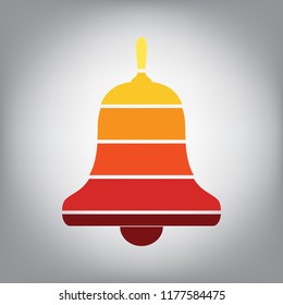 Bell Alarm, hand bell sign. Vector. Horizontally sliced icon with colors from sunny gradient in gray background.