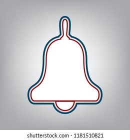 Bell Alarm, hand bell sign. Vector. Dark red, transparent and midnight green stroke of white icon at grayish background.