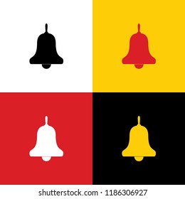 Bell Alarm, hand bell sign. Vector. Icons of german flag on corresponding colors as background.