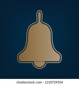 Bell Alarm, hand bell sign. Vector. Golden icon and border at dark cyan background.