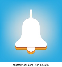 Bell Alarm, hand bell sign. Vector. White icon with 3d warm-colored gradient body at sky blue background.