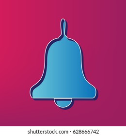 Bell Alarm, hand bell sign. Vector. Blue 3d printed icon on magenta background.