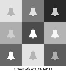 Bell Alarm, hand bell sign. Vector. Grayscale version of Popart-style icon.