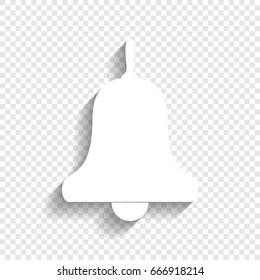 Bell Alarm, hand bell sign. Vector. White icon with soft shadow on transparent background.