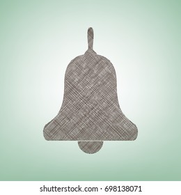 Bell Alarm, hand bell sign. Vector. Brown flax icon on green background with light spot at the center.
