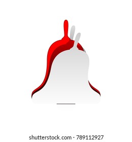 Bell Alarm, hand bell sign. Vector. Detachable paper icon with red body stock. Isolated.