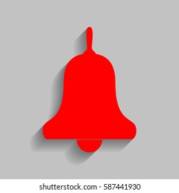 Bell Alarm, handbell sign. Vector. Red icon with soft shadow on gray background.