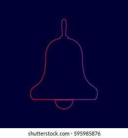 Bell Alarm, handbell sign. Vector. Line icon with gradient from red to violet colors on dark blue background.
