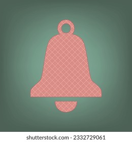 Bell Alarm sign. Apricot Icon with Brick Red parquet floor graphic pattern on a Ebony background. Feldgrau. Green. Illustration.