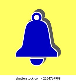 Bell Alarm sign. Blue Icon with white stroke in 3d at yellow Background. Illustration.