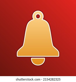 Bell Alarm sign. Golden gradient Icon with contours on redish Background. Illustration.