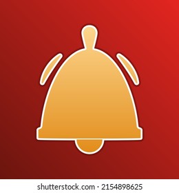 Bell Alarm sign. Golden gradient Icon with contours on redish Background. Illustration.