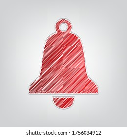 Bell Alarm sign. Red gradient scribble Icon with artistic contour gray String on light gray Background. Illustration.