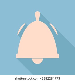 Bell Alarm sign. Unbleached silk Icon with very long shadow at dark sky blue background. Illustration.