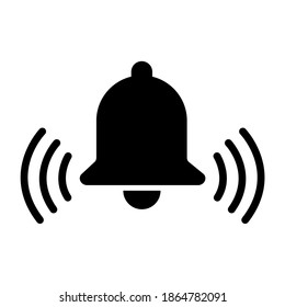 Glockenwarnsymbol einzeln auf weißem Hintergrund, schwarzer Alarm, Vektorgrafik-Symbol, Ring-Web-Signal