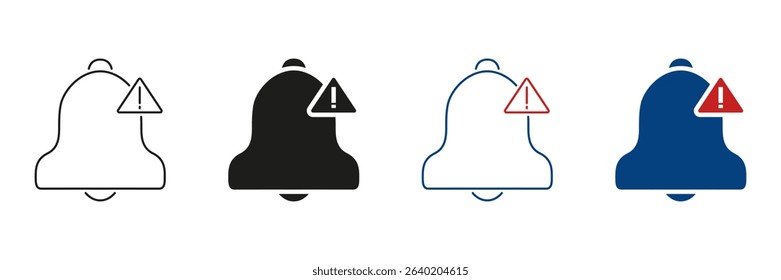 Bell With Alert Icon Line And Solid Icon Set. Notification And Warning Alert Symbol Collection. Reminder And Attention Signal Graphic. Isolated Vector Illustration.