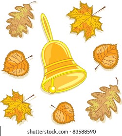 A bell and autumn leaves,  vector illustration