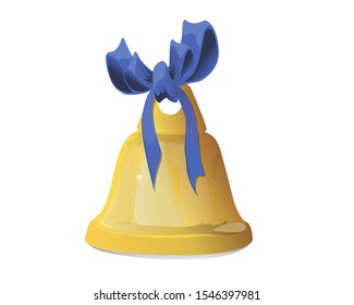 Сhristmas bell with blue ribbon and bow.