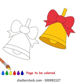 Bell and bow to be colored, the coloring book to educate preschool kids with easy kid educational gaming and primary education of simple game level of difficulty.