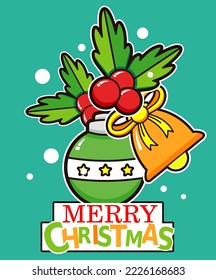 Bell, bow, Christmas tree ball.  Merry Christmas greeting concept