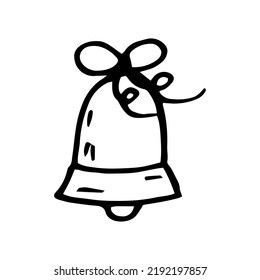 bell with bow hand drawn in doodle style. illustration for holiday decor