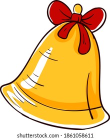 Bell with a bow, illustration, vector on white background.