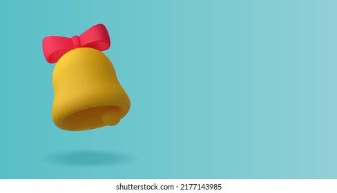 Bell with a bow on a blue background vector 3d. Banner for back to school, first bell or graduation