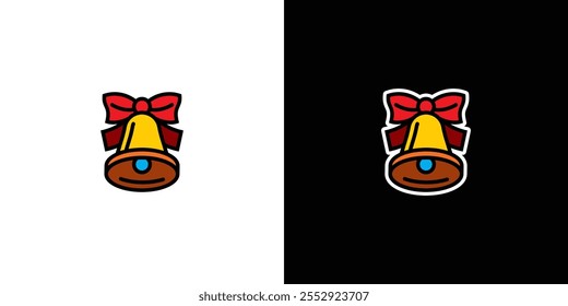 Bell with a bow on a white and black background. Original vector illustration in vintage style. Hand drawn, not AI