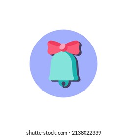 Bell with bow ribbon flat icon. Round colorful button, circular vector sign. Flat style design