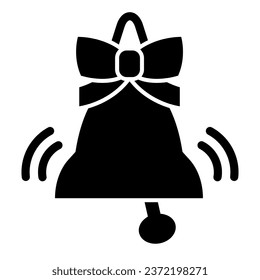 Bell with bow solid icon. Traditional holiday handbell glyph style pictogram on white background. Ringing handle signal with decorative ribbon for mobile concept and web design. Vector graphics