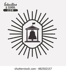 Bell and building inside frame icon. Education school learning and study theme. Black and white design. Vector illustration