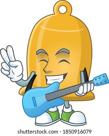 Bell cartoon character style plays music with a guitar. Vector illustration
