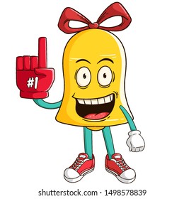 bell cartoon character wear support glove with funny smile face
