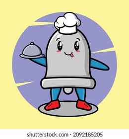 Bell chef mascot character serving food on tray cute style design for t-shirt, sticker, logo element