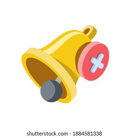 Bell chime off cross. Vector 3d isometric, color web or print icons, new flat style. Creative illustration, idea for infographics.